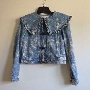 Ganni Light Blue Denim Jacket with Ruffle Detail